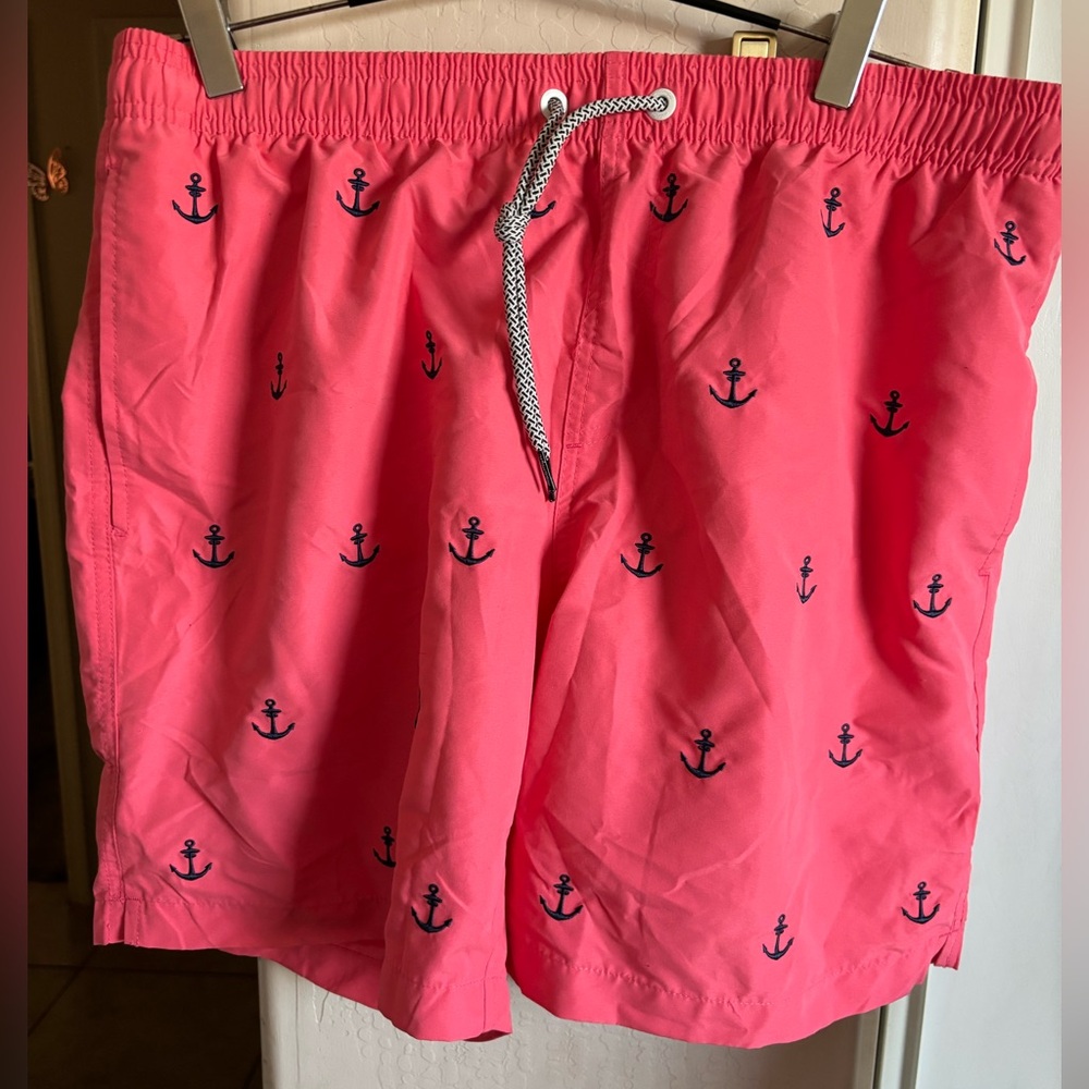NWT Maamgic Pink Swim Shorts with blue anchors, Size XL in men